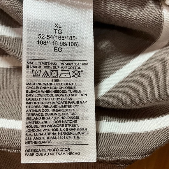 BANANA REPUBLIC ‘Authentic Tee’ 100% Supima Cotton Beige White Stripe Unisex XL - Picture 8 of 9